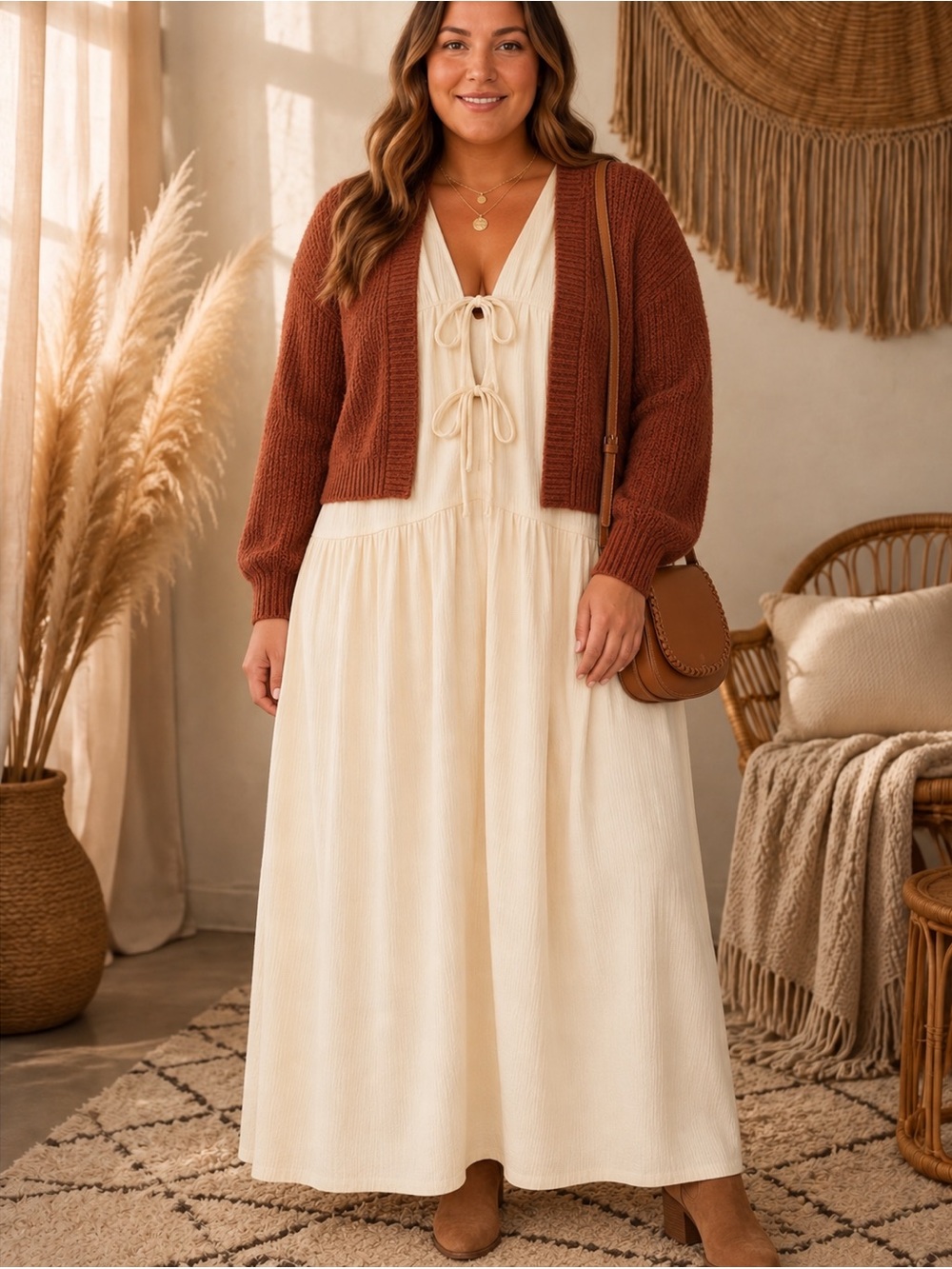 H&M Cream Sleeveless Maxi Dress with Tie-Front - Picture 3 of 8